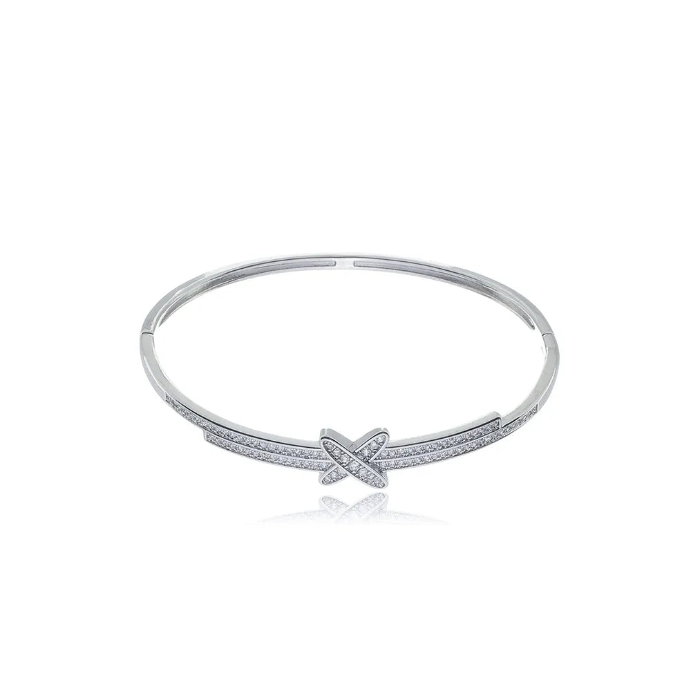 Bracelete com X e Micro Zircônia Ródio Branco