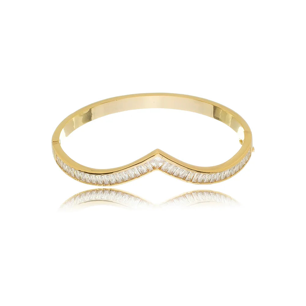 Bracelete em V com Micro Zircônias Ouro 18K