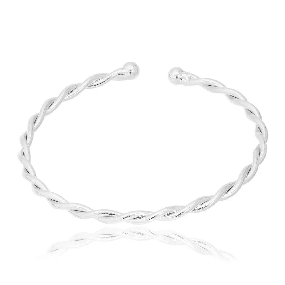 Bracelete Torcido Liso Ródio Branco