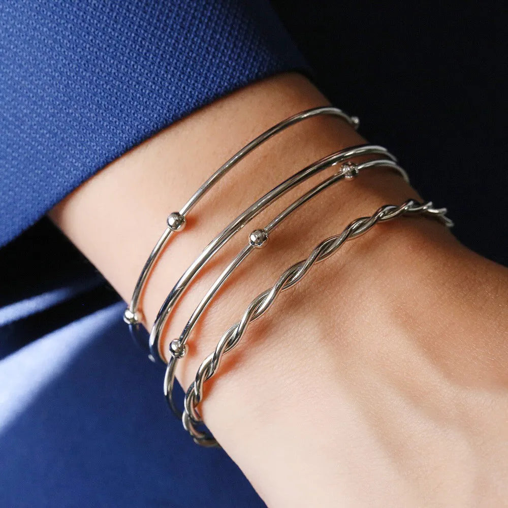Bracelete Torcido Liso Ródio Branco