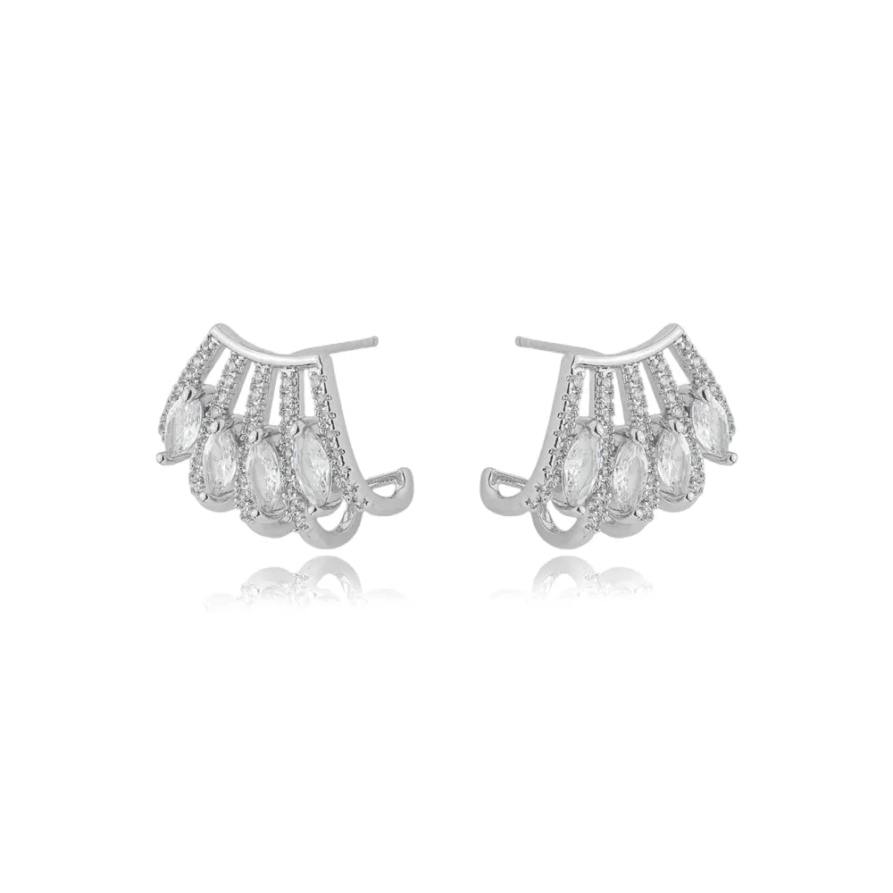 Brinco Ear Cuff Cinco Fileiras Ródio Branco