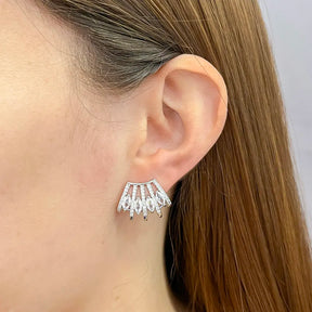 Brinco Ear Cuff Cinco Fileiras Ródio Branco