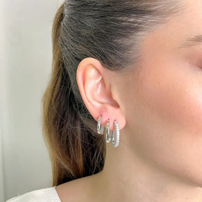 Brinco Trio Argola em D Cravejada Ródio Branco