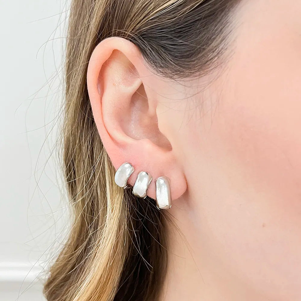 Brinco Trio Argola Lisa Grossa Ródio Branco