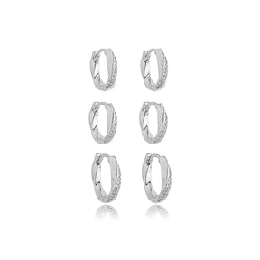 Brinco Trio Argola Trançada Ródio Branco