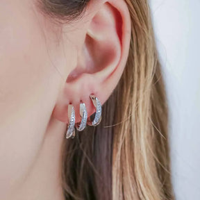 Brinco Trio Argola Trançada Ródio Branco