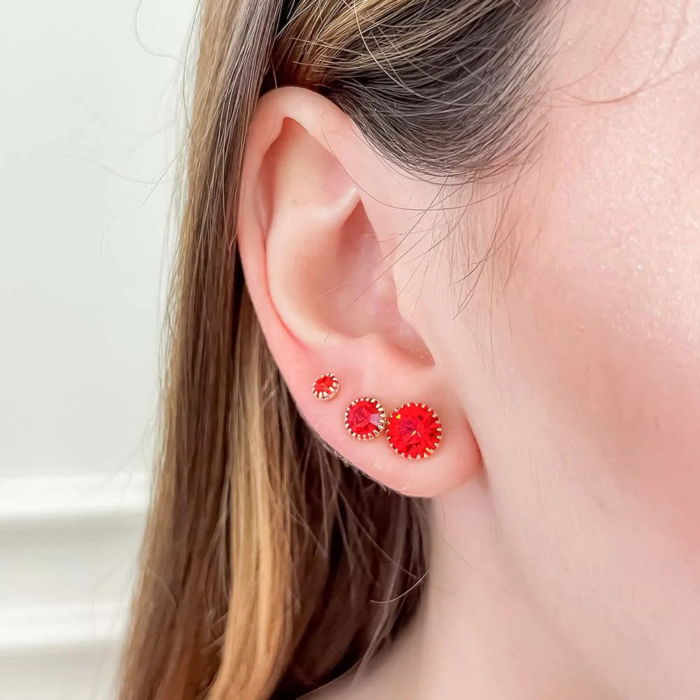 Brinco Trio Ponto de Luz Rubi Ouro 18K