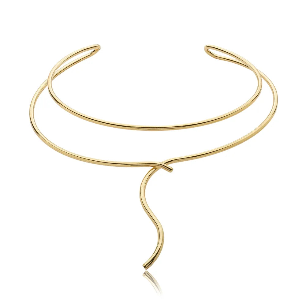 Colar Choker Aro Vazado com Detalhe Ondulado Ouro 18K