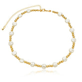 Colar Choker Nylon Pérola Amassada com Pingentes ABS Ouro 18K