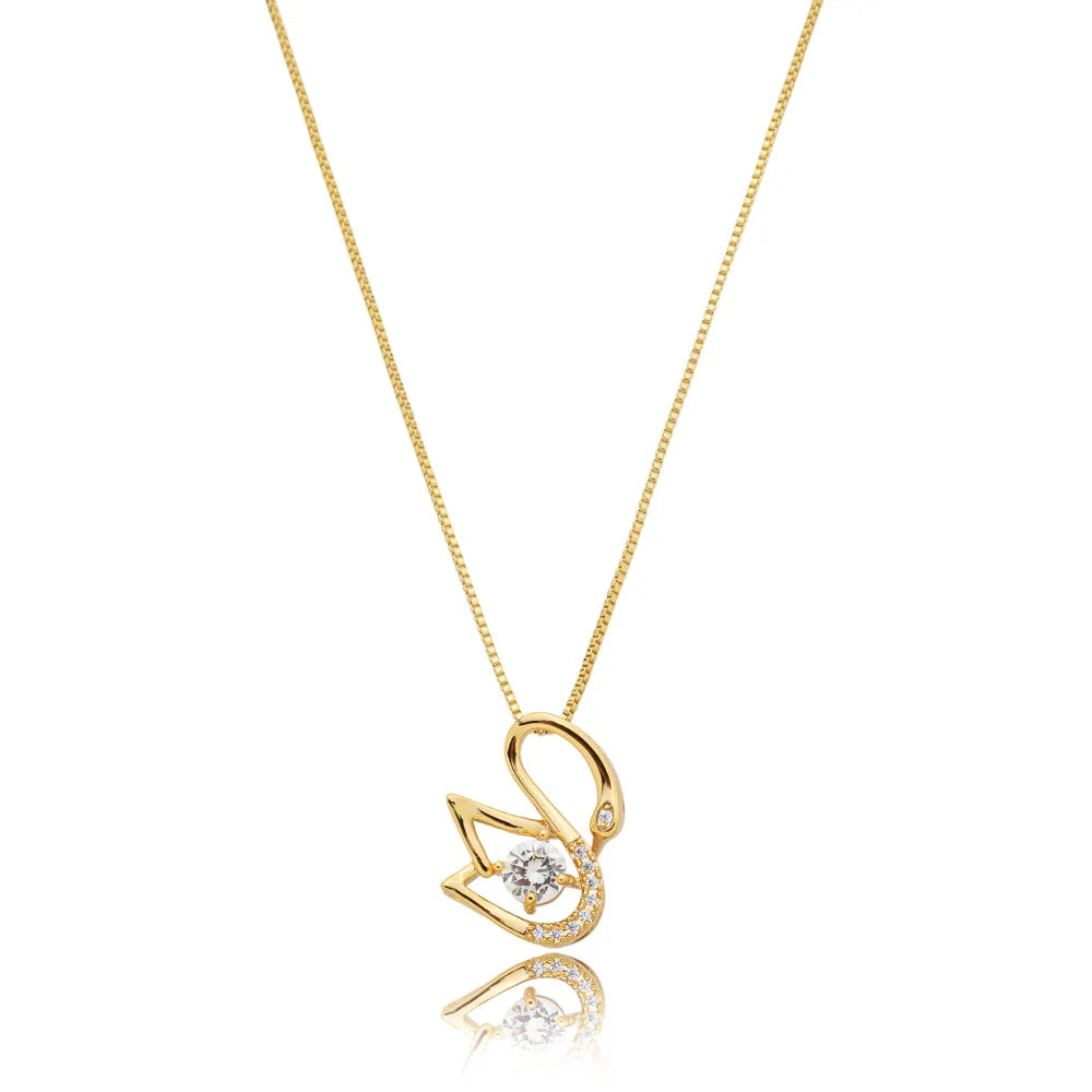 Colar Cisne com Ponto de Luz no Centro 50cm Ouro 18K