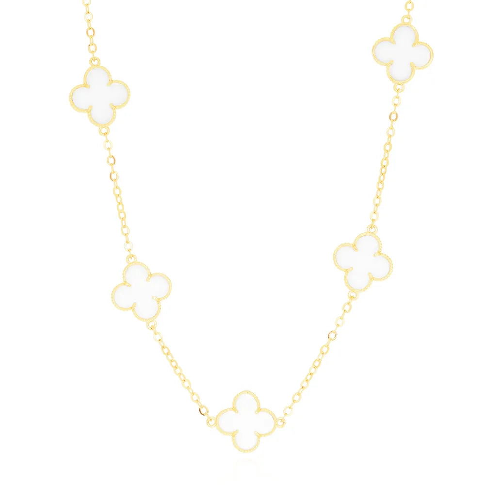 Colar Longo Trevo Branco Ouro 18K