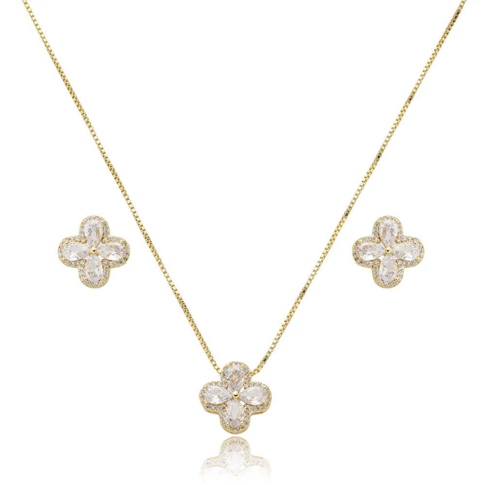 Conjunto Inspiração Trevo com Zircônias Cristal