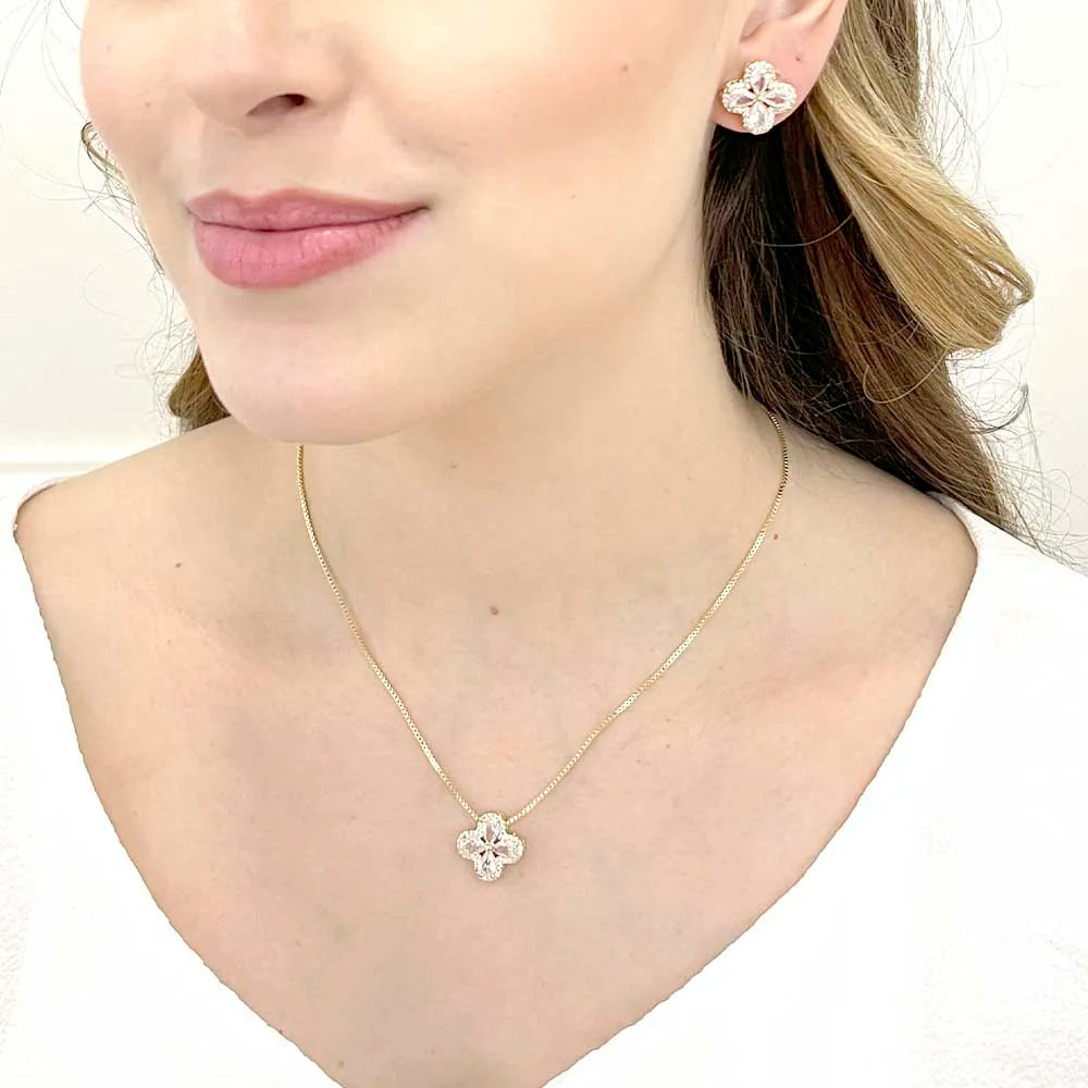 Conjunto Inspiração Trevo com Zircônias Cristal
