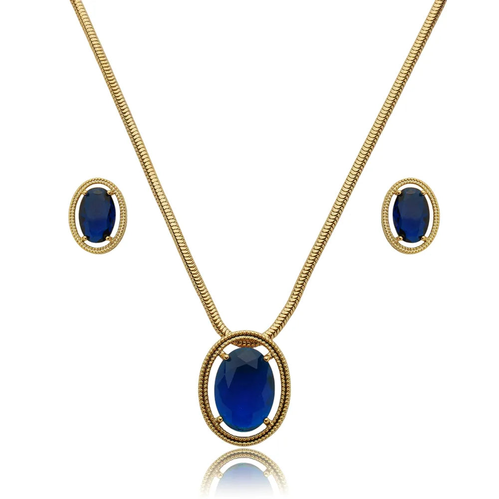 Conjunto Oval Vazado com Zircônia Rosa Ouro 18K