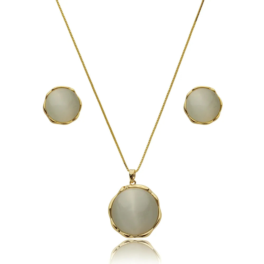 Conjunto Pérola Redonda 50cm Ouro 18K