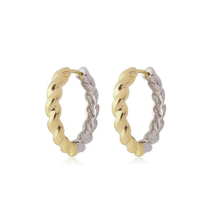 Brinco Argola Torcida Bicolor Ouro 18K e Ródio Branco