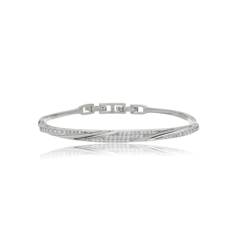Bracelete Detalhado e com Zircônias Ródio Branco