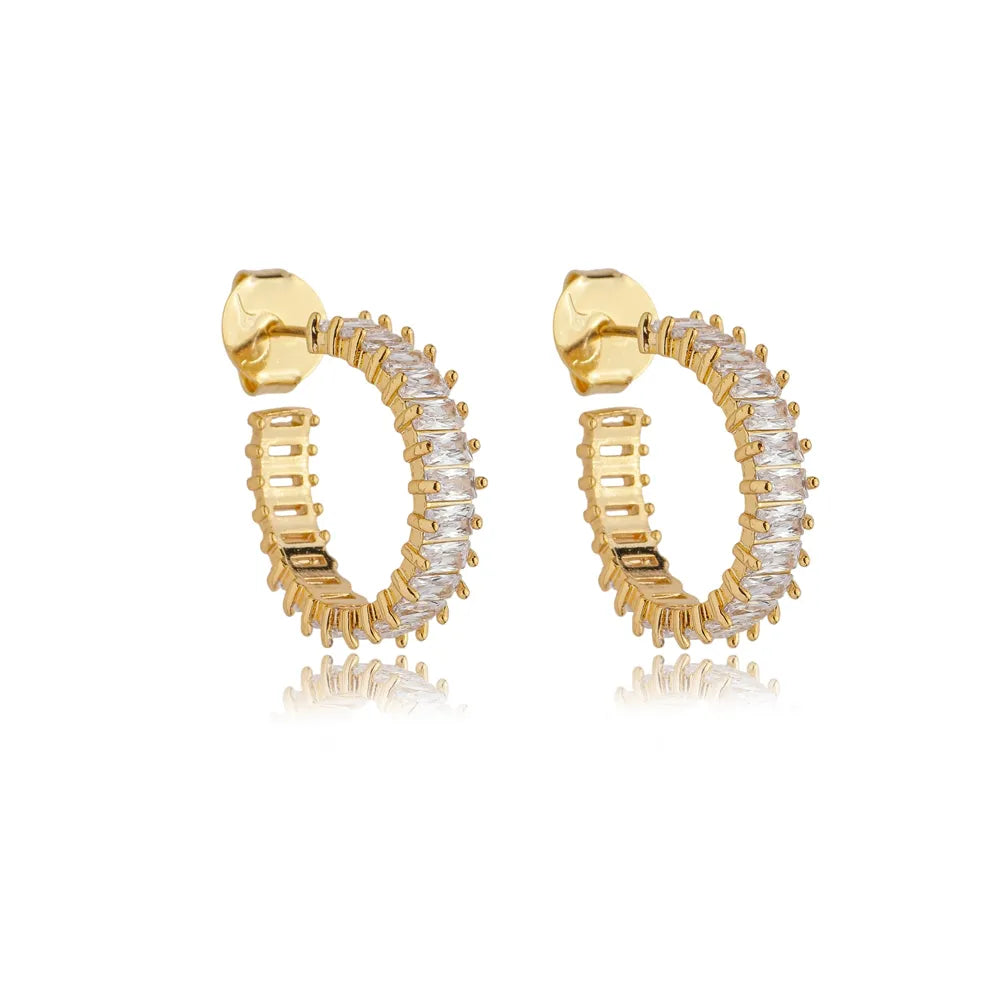 Brinco Argola Cravejada de Zircônia Baguete Ouro 18K