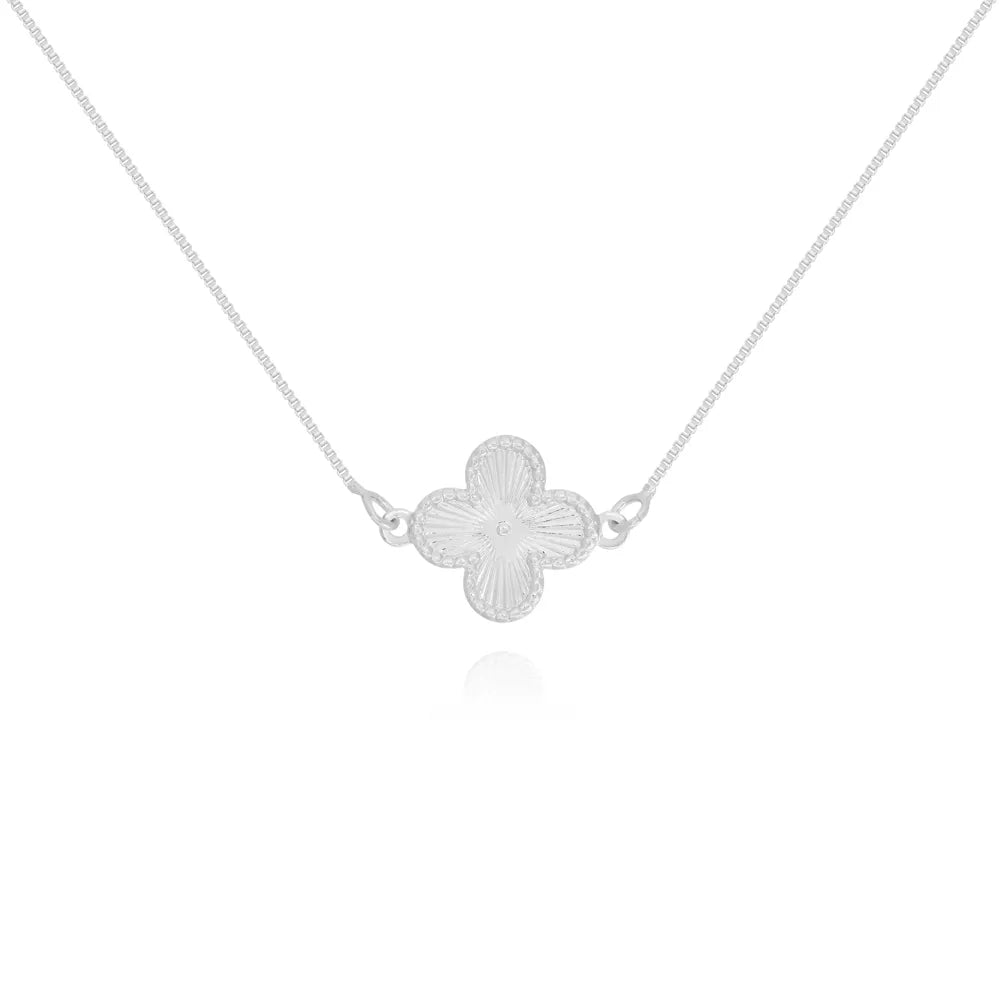 Colar Trevo com Riscos Ródio Branco