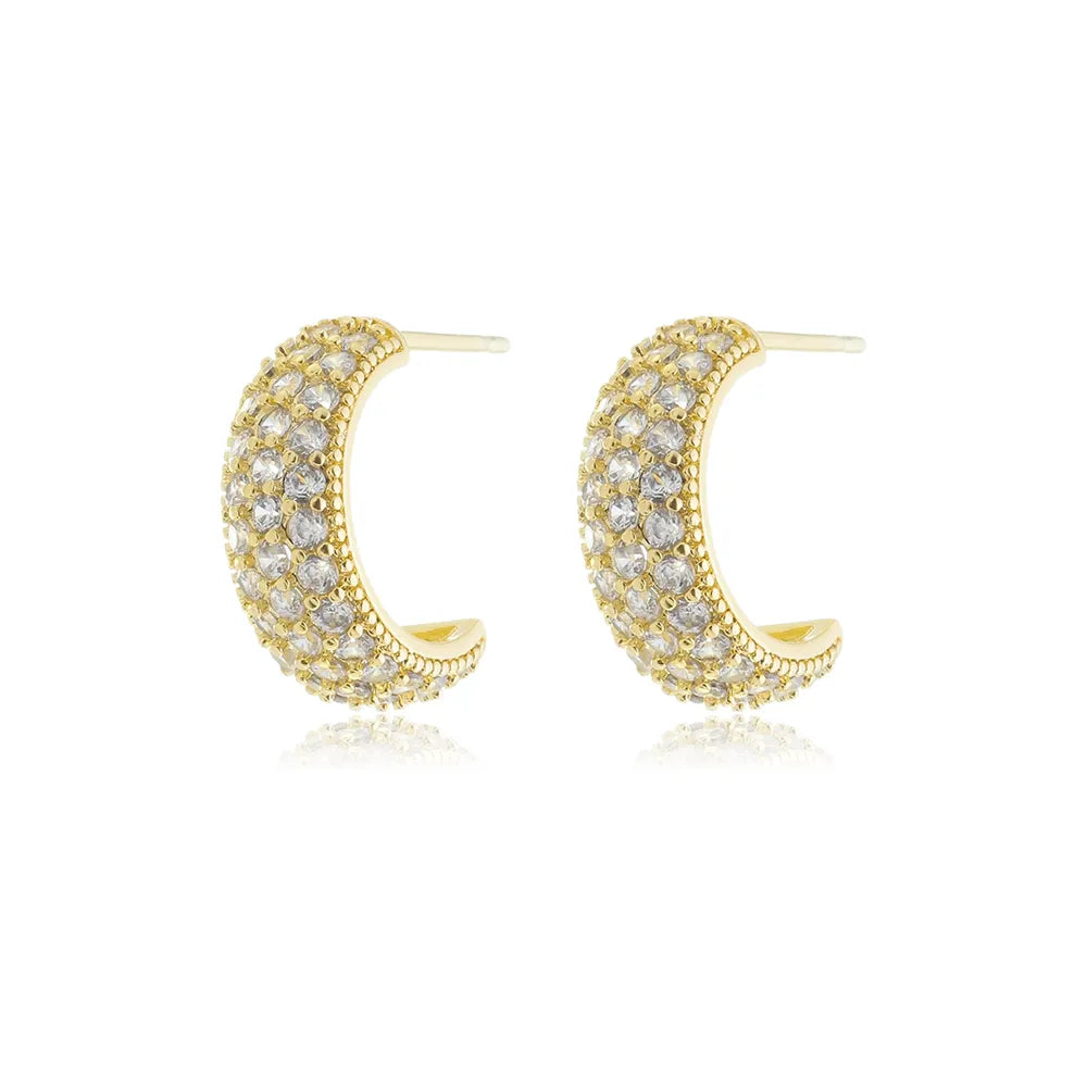 Brinco Argola Redonda Cravejada com Micro Zircônias Ouro 18K
