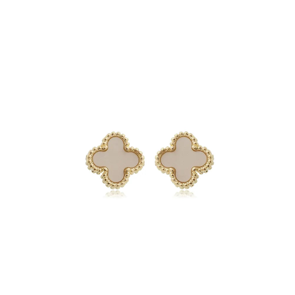 Brinco Trevo Madre Pérola Ouro 18K