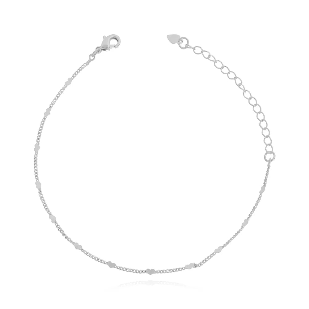 Pulseira Chapinhas de Coração Ródio Branco