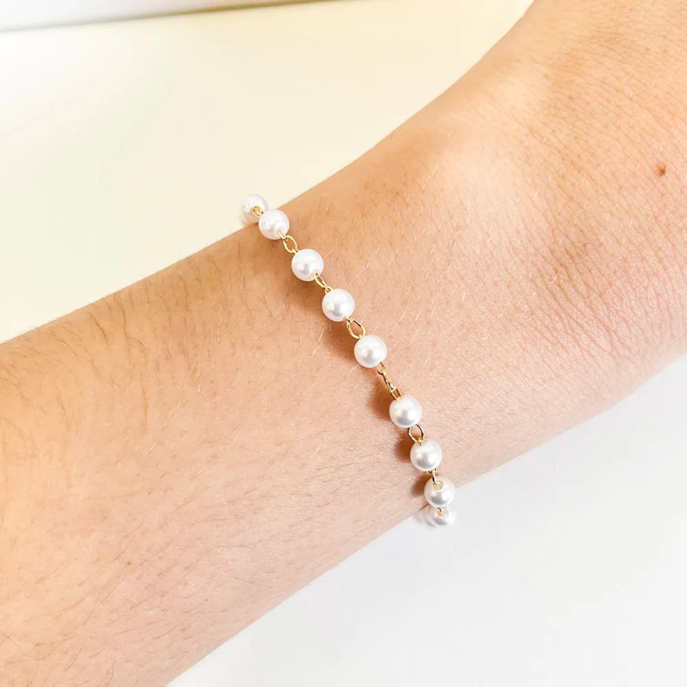 Pulseira com Sequência de Pérolas Ouro 18K