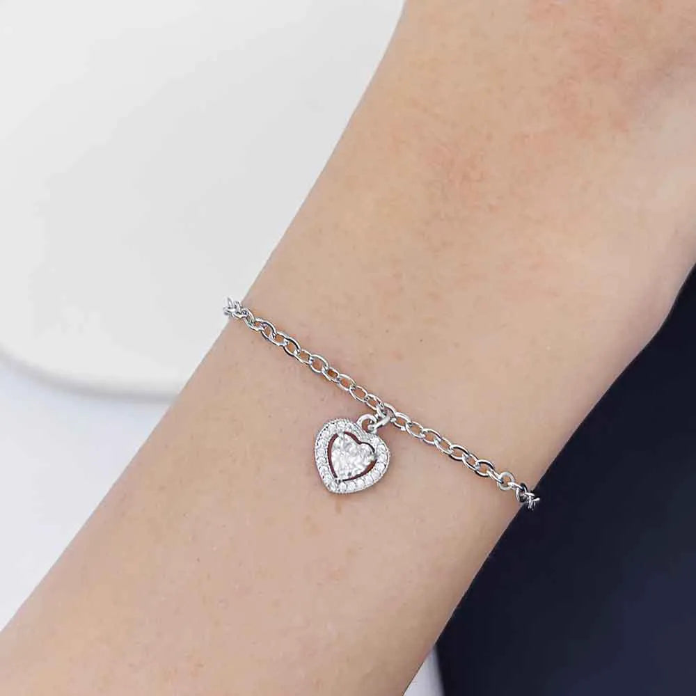 Pulseira Coração Ponto de Luz Ródio Branco