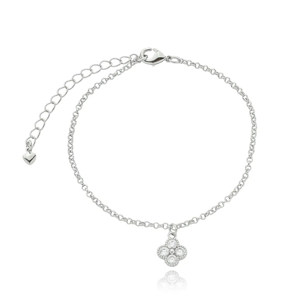 Pulseira Flor com Zircônias Ródio Branco